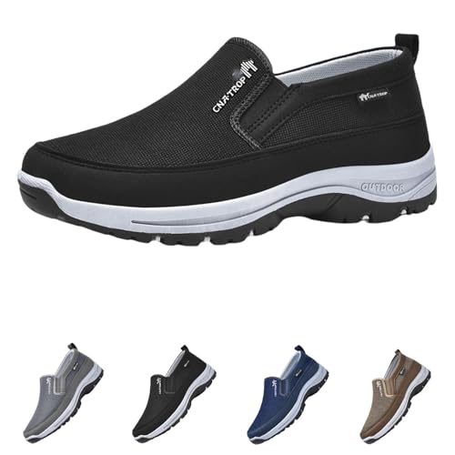 Orthowalkway Mens Shoes Slip On, Men's Arch Support Slip-on Canvas Loafers, Outdoor Casual Non Slip Orthopedic Sneakers Flats Walking Boat Shoes