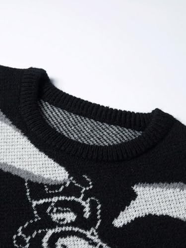 WDIRARA Men's Retro Star Print Sweater Crewneck Long Sleeve Pullover Tops3