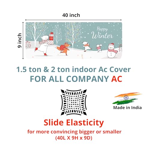 Image of Polyester Printed Split Ac Cover Indoor Unit For 1.5 Ton Capacity AC, Inner Unit Ac Cover, All Weather Cover /Attractive Digital Prints /Dustproof /Water Resistant Split Ac Cover (Happy Winter)
