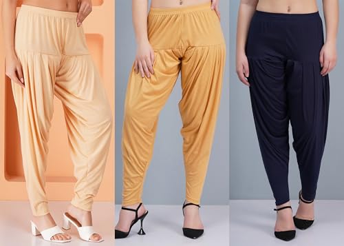 Image of Buy That Trendz Combo Offer (Pack of 3) Cotton Viscose Lycra Dhoti Patiyala Salwar Harem Bottoms Pants for Womens (White, Maroon, Black)