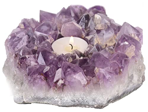 JIC Gem Amethyst Candle Holder Natural Purple Crystals Candle Stand
