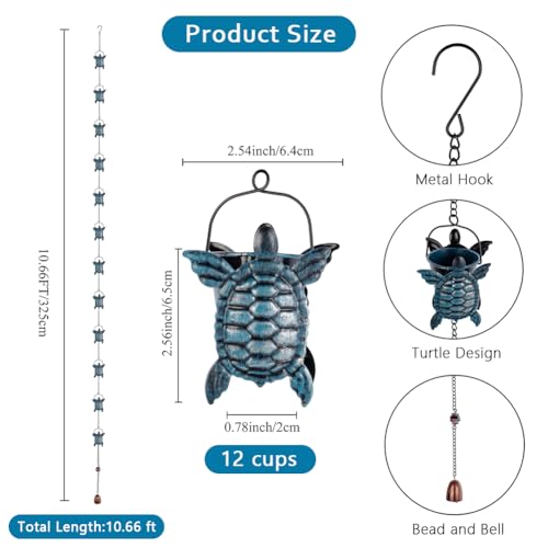 image for giole 10 FT Rain Chains for Gutter, Rain Chain with 12 Turtle Shape Cu