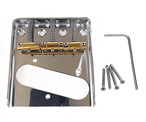 Jiayouy Chrome Bridge Assembly With 3 Brass Saddles Set For Fender Telecaster Tele Vintage Electric Guitar Replacement Part #TOP10