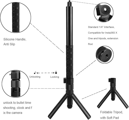 Image of 3 in 1 Bullet Time Handle Grip with Invisible Stick 360 Degree Rotation for Action Camera Insta 360 One X4, X3, ONE R, RS, Ace Pro, RS Go 3, RS Go 2 (Handle Grip + Stick)