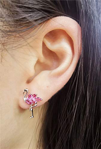 Dainty Flamingo Love Heart Bird Stud Earrings for Women S925 Sterling Silver Cubic Zirconia Small Studs Valentine for Lover for Girlfriend2