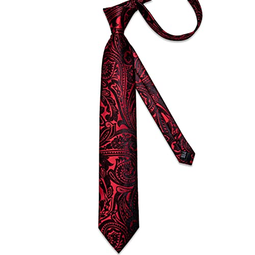 Image of DiBanGu Paisley Ties for Men Silk Necktie and Pocket Square Cufflinks Tie Clip Set Woven Classic Mens Tie for Wedding Party