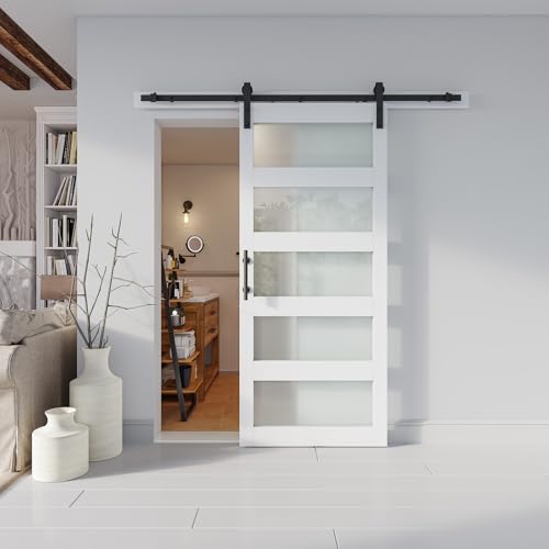 Image of 36'' x 84'' Glass Barn Door and 6.6 Ft Hardware Included, White
