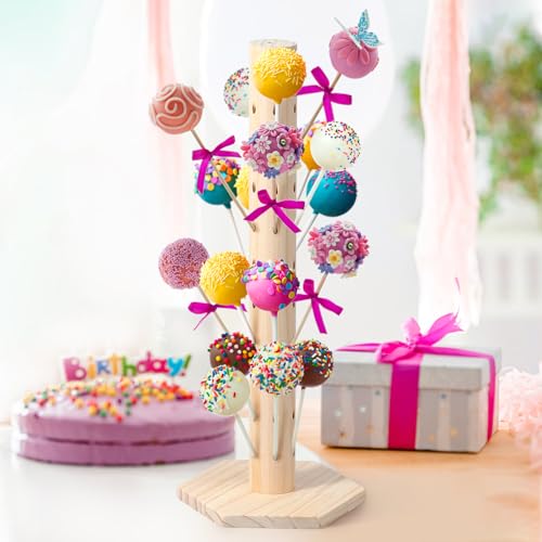 Cake Pop Display Stand Wooden Lollipop Holder 60 Holes Lollipop Tree Holder Decorative Lollipop Stick Holder Lollipop Tree Stand for Weddings Baby Shower Birthday Party Anniversaries Candy Decor(1pc)