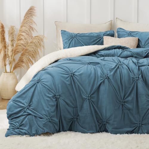 Image of BEDELITE Fluffy Sherpa Queen Comforter Set,Pintuck-Blue Fog