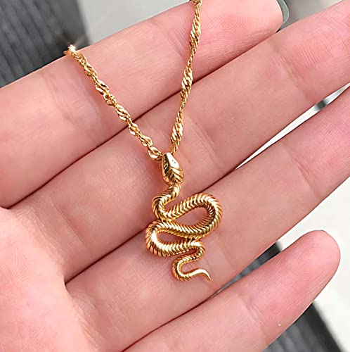 Gold And Silver Snake Necklace 18K Stainless Steel Serpent Pendant Jewelry Gift For Women And Girls (Gold Snake 1) #TOP1