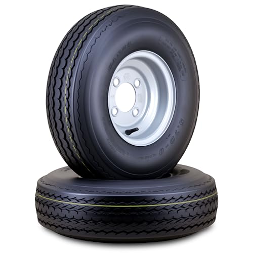 WANDA Trailer Tire Wheel Assembly 5.70-8 6-Ply C 77M with 4 Lugs on 4 PCD Silver Rim SET 2