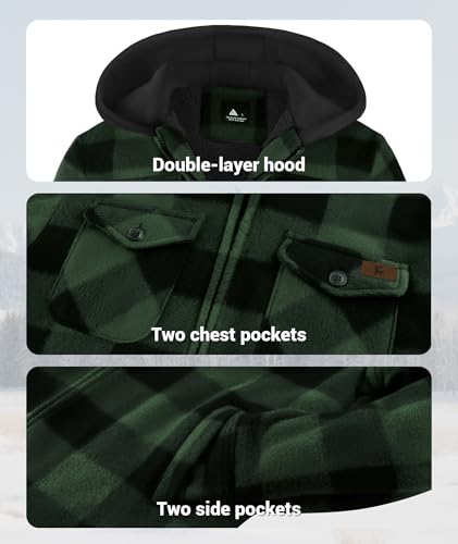 Image of ZITY Boys Flannel Jacket Sherpa Lined Zip Up Hoodie | Thick Plaid Shirt With 4 Pockets,Warm,Soft,Kids Outerwear,Machine Washable,School,Daily,Hiking,Camping,Winter Coat,6-15 Years