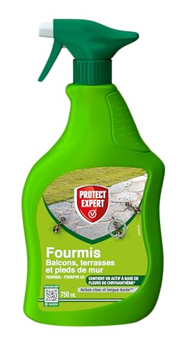 PROTECT EXPERT Spray Anti-Fourmis - Extérieur - 750ml - Action Choc & Longue Durée - A Base De Fleurs De Chrysanthème - Sans PBO - Prêt-à-l'emploi - FOURPAL750