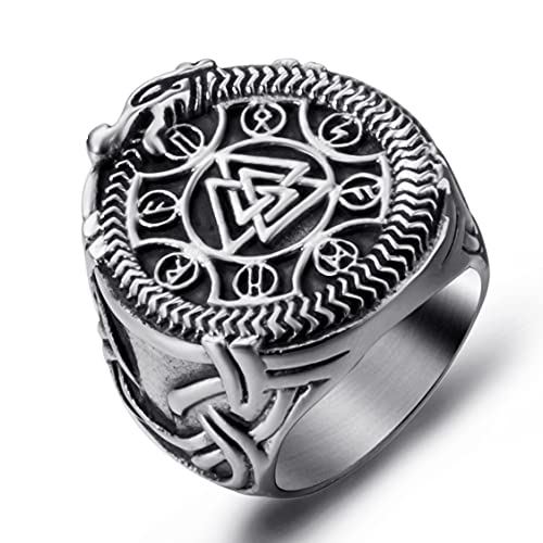 Elfasio Norse Viking Jewelry Mens Stainless Steel Vikings Ring Odin Rune Valknut Warrior's Scandinavian Symbol Vintage Gothic, Size 10 #TOP16