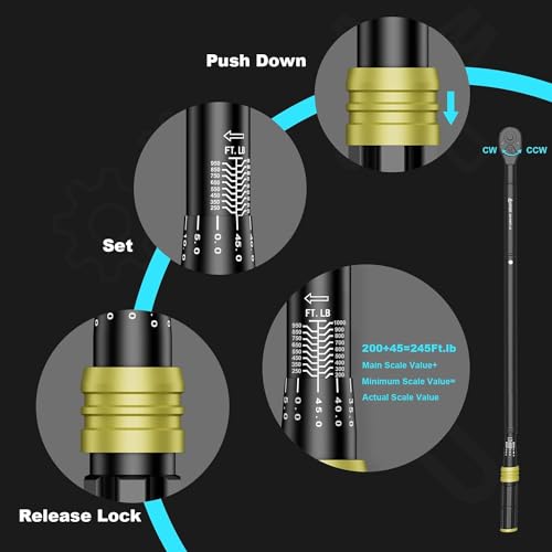 Image of ANPUDS 3 /4-Inch Drive Click Torque Wrench, 200-1000 Ft-Lb /271-1355 Nm, Dual-Direction Torque Wrench with Quick Release Reversible Head for Car, Truck, Tractor