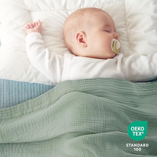 Bedsure 100% Cotton Muslin Throw Blanket Large 50x70 Inches - 4-Layer Breathable and Lightweight Thin Soft Summer Gauze Muslin Blankets for Adults, Sage Green, Boho Cotton Throw for Couch
