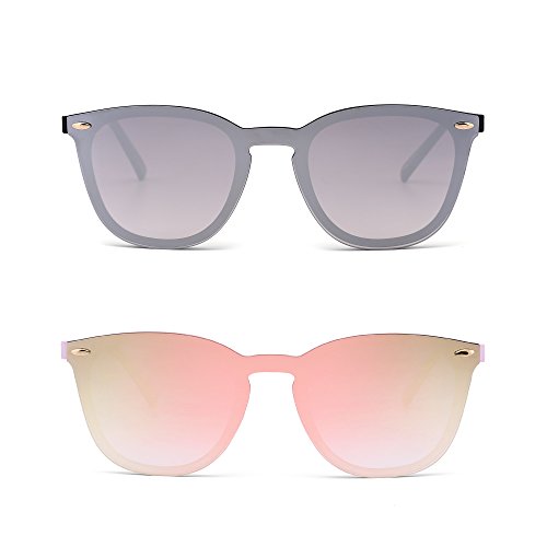 Jim Halo Trendy Rimless Mirrored Sunglasses Reflective Sun Glasses For Women Men 2 Pack (Mirror Silver & Mirror Pink) #TOP18