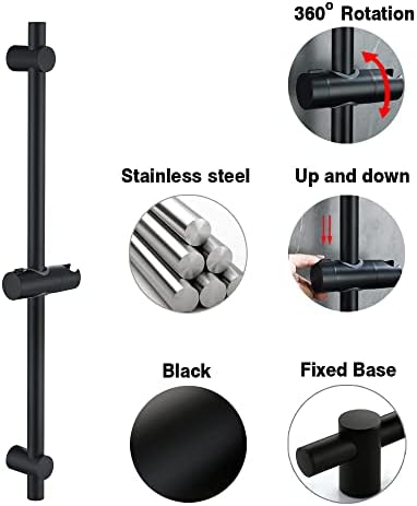Black Shower Rail 70cm Stainless Steel Shower Riser Rail Kit with Height and Angle Adjustable Shower Head Holder, MCADYS Shower Slider Rail, Shower Holder Bracket and Pole, Wall Mounted