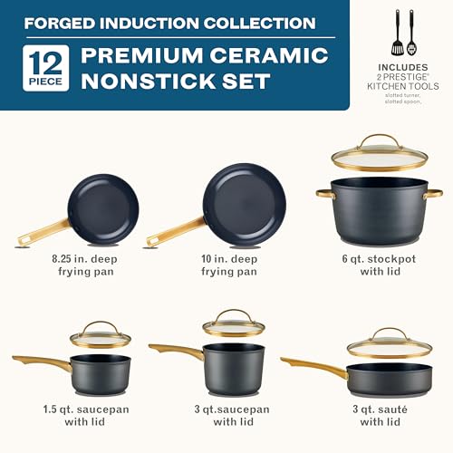 Farberware Forged Induction Ceramic Nonstick Cookware Set, 12-Piece, Black Pots & Pans by Farberware - Image 2