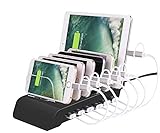 6Port USB Charging Station Dock Fast Charge Docking Station for Multiple Devices Multi Device Charger Organizer Compatible with iPad iPhone and Android Cell Phone and Tablet