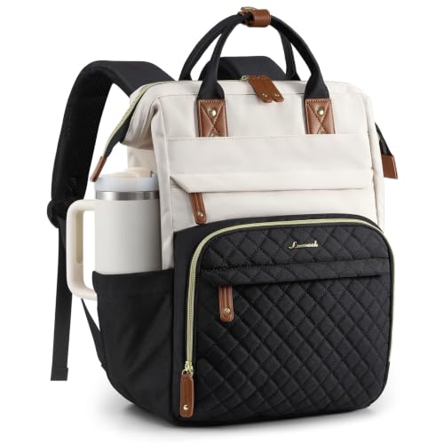 Image of LOVEVOOK Laptop Backpack Women Quilted Teacher Nurse Work Backpack Purse | Large Cup Holder, Professional Waterproof Travel Backpack, Urban Computer Bag Casual Daypack for College Business Office Gift