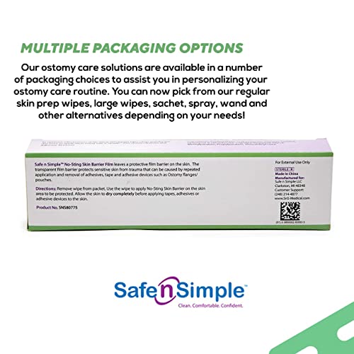 Safe N' Simple No Sting Skin Prep Wipes - 75 Individual Ostomy Barrier Film Wipes - Skin Prep Protective Wipes - Bandage Medical For Skin #TOP7