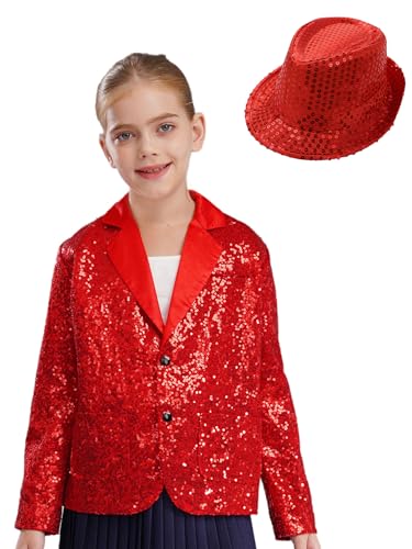 JEATHA Sequins Blazer Suit Jacket with Hat Set for Girls Sparkly Hip Hop Jazz Dance Outfits