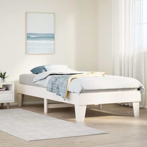 vidaXL Massivholzbett, Holzbett ohne Matratze mit Stauraum, Bettgestell mit Lattenrost, Bett Einzelbett für Schlafzimmer, Weiß 75x190cm Kiefernholz