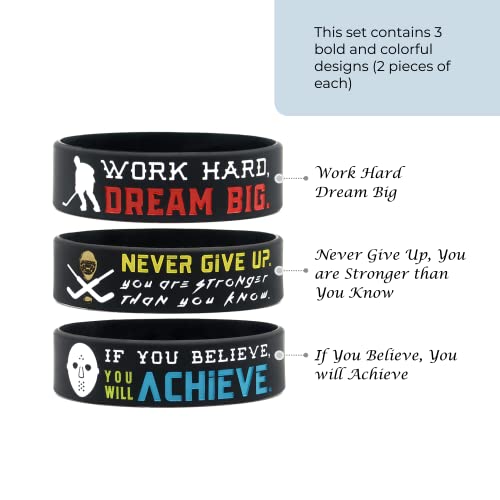 image for Inkstone (6-pack) Motivational Hockey Wristbands with Sports Quotes - 
