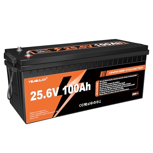 24V 100Ah LiFePO4 Lithium Battery Built-in 100A BMS 2560Wh 10000+ Deep Cycles Rechargeable Battery 24V Lithium Battery for Off-Grid Solar System RV Marine Home Storage