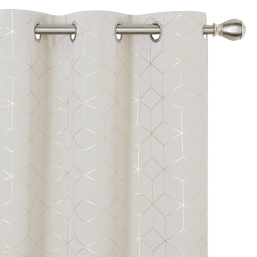 Deconovo Gold Diamond Foil Blackout Curtains for Bedroom 63 Inches Long