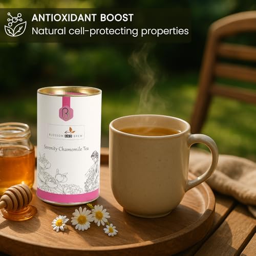 Image of Blossom & Brew Serenity Chamomile Tea - Premium Dried Chamomile Flowers for Tea - Naturally Caffeine-free Indian Floral Herbal Blend - Delicate Chamomile Tea for a Gentle Brew Hot or Iced (1.76oz)