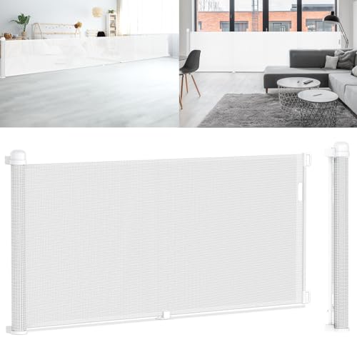 LARS360 Cancello di Sicurezza Estensibile 0-300 cm, Parapetto per Scala, Cancello per Bambini Retrattile, Barriera per Cani, Divisorio di Sicurezza per Interni ed Esterni (Bianco)