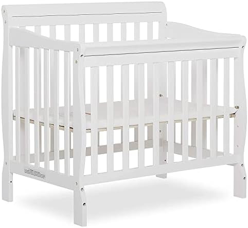 Dream On Me Aden 4-in-1 Convertible Mini Crib In White, Greenguard Gold Certified, Non-Toxic Finish, New Zealand Pinewood, With 3 Mattress Height Settings