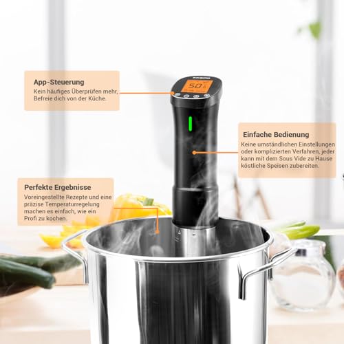 Inkbird Sous Vide Stick 1000 Watt,ISV-200W Sous Vide Garer App-Steuerung,360° Zirkulation,0℃-90℃ Temperatur
