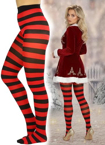Image of ToBeInStyle Women's Wide Horizontal Contrast Stripe Tights Opaque Hosiery