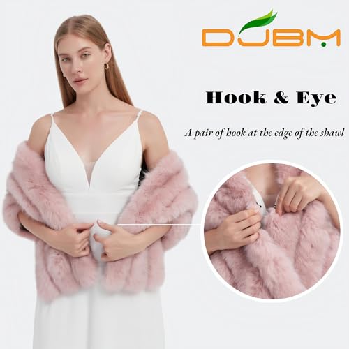 DJBM Women Luxury Faux Fur PU Leather Shawl Winter Fluffy Cover Up Wraps for Wedding Bridal Party2