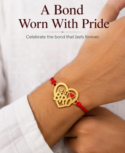 Image of Gold Plated Designer Rakhi Bracelet for Brother | Infinity, Heart, Evil Eye & BRO Designs | Raksha Bandhan Rakhi with Roli Chawal & Greeting Card