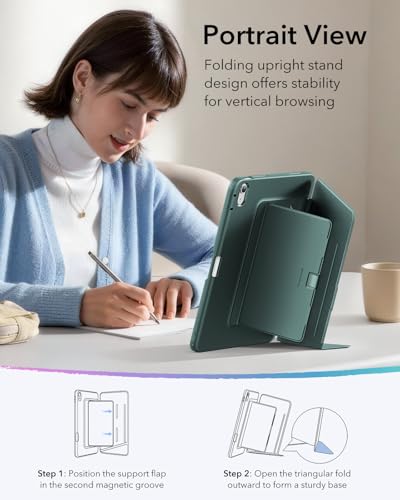 Image of ESR for iPad Air 13 Inch Case M4 /M3 /M2 (2026 /2025 /2024), Vertical Stand Cover with Pencil Holder, Ultra-Stable Magnetic Case, Multi Stand Angles, Flip Series, Green