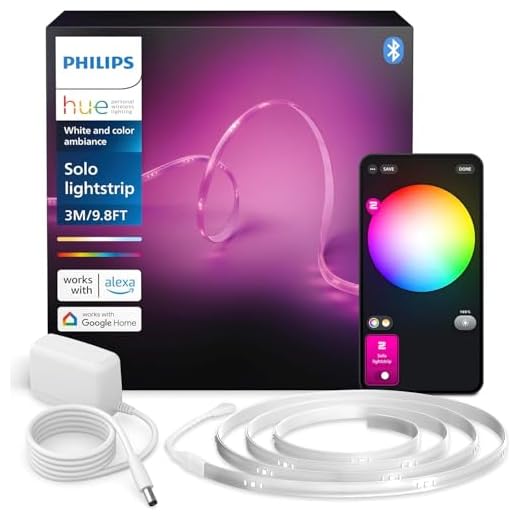 Philips Hue Indoor 3m Smart LED Solo Lightstrip Basis-Set, 1er-Pack, indirekte Beleuchtung mit der Hue App steuerbar, LED Streifen funktioniert mit Alexa, Google Assistant und Apple HomeKit