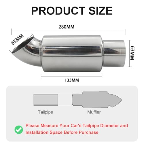 Krtopo 2.5\ (63MM) Einlass Auspuff Schalldämpfer Edelstahl Auspuff Resonator Gebogene Rohr Schalldämpfer Diesel Auspuff Spitze 2.5\ (63MM) Ausgang für Auto Limousine SUV LKW Fahrzeuge