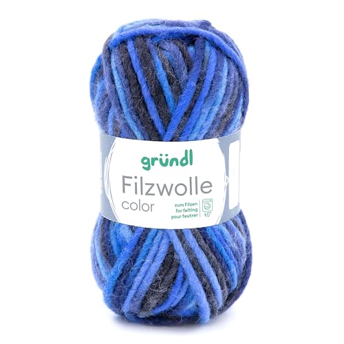Gründl Wolle Filzwolle Color zum Stricken und Filzen - Wolle zum Stricken aus 100% Schurwolle - 1 x 50 g - blau-anthrazit Multicolor