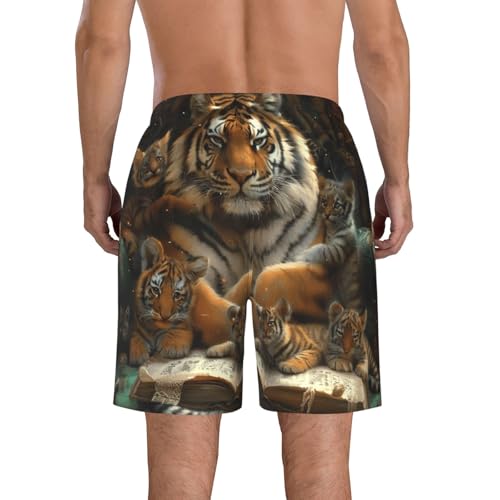 Men's Quick Dry Swim Shorts Tiger Magical Books Mystical Fantasy Animal Beautiful Beach Trunks with Pockets2