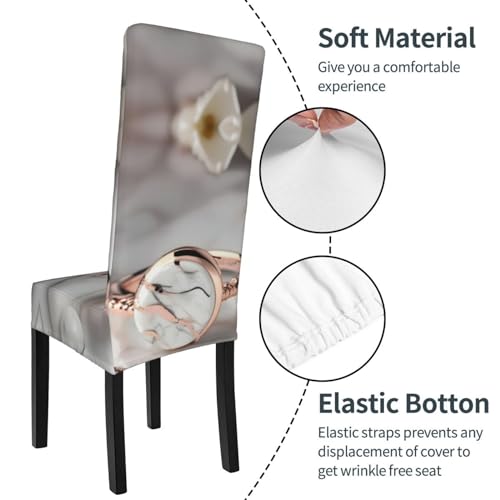 Housse de chaise marbre blanc et or rose extensible pour déco chic - 7