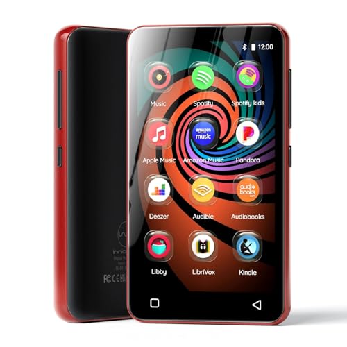 innioasis 160GB MP3 Player with Bluetooth and WiFi, Android Music Player with Spotify,Amazon Music,Pandora,4' Full Touch Screen MP3 Player with Audible,Libby,Audiobooks (Black_Red)