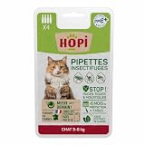 HOPI Pipette Anti Puces Chat de 3 à 6 kg - 4 Mois de Protection Contre Les Puces, Les Tiques et Les Moustiques - Extraits de Plantes - Pratique et Facile - Fabriqué en France