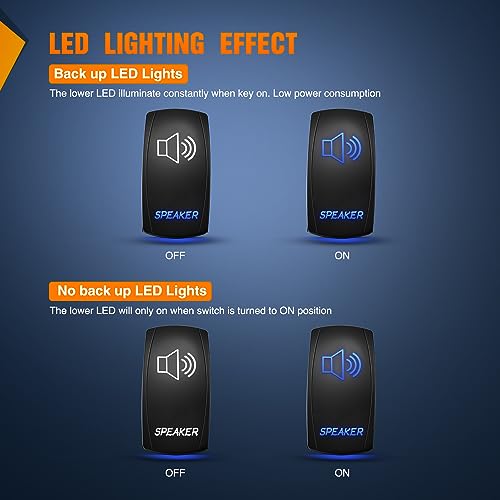 Nilight Speaker Rocker Switch Led Light Bar 5 Pin Laser On Off SPST switches 20A/12V 10A/24V Blue with Jumper Wires Set for Cars Trucks Boats ATVs UTVs RVs