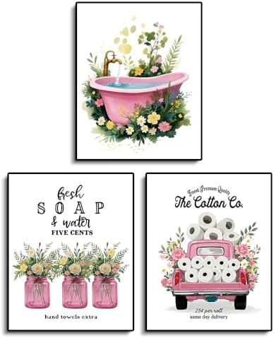 Amazon.com: Pink Bathroom Wall Art Boho Floral Car Posters Pictures ...