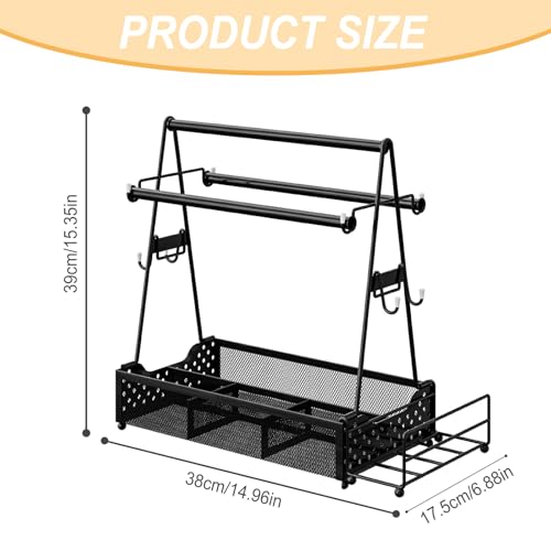 Grill Caddy, Grill Utensilienbehälter mit Papierhandtuchhalter und 4 Haken, Metall BBQ Caddy Campingzubehör Organizer für Küche Outdoor Grillzubehör