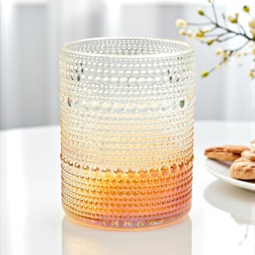Image of Kookee Jupiter Vintage Hobnail Bubble Glass Old Fashioned Whiskey Tumbler | Textured Beaded Cocktail Drinking Glasses Set of 6 | 300ml (11763)